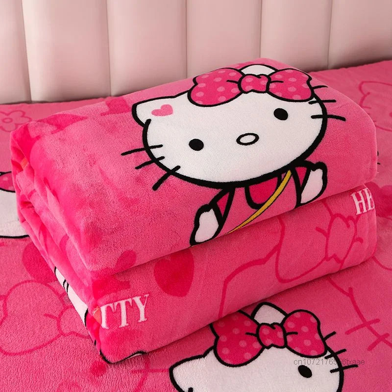 "Sanrio Kitty Premium Plush Blanket Bed Sheet"