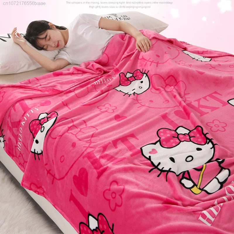 "Sanrio Kitty Premium Plush Blanket Bed Sheet"