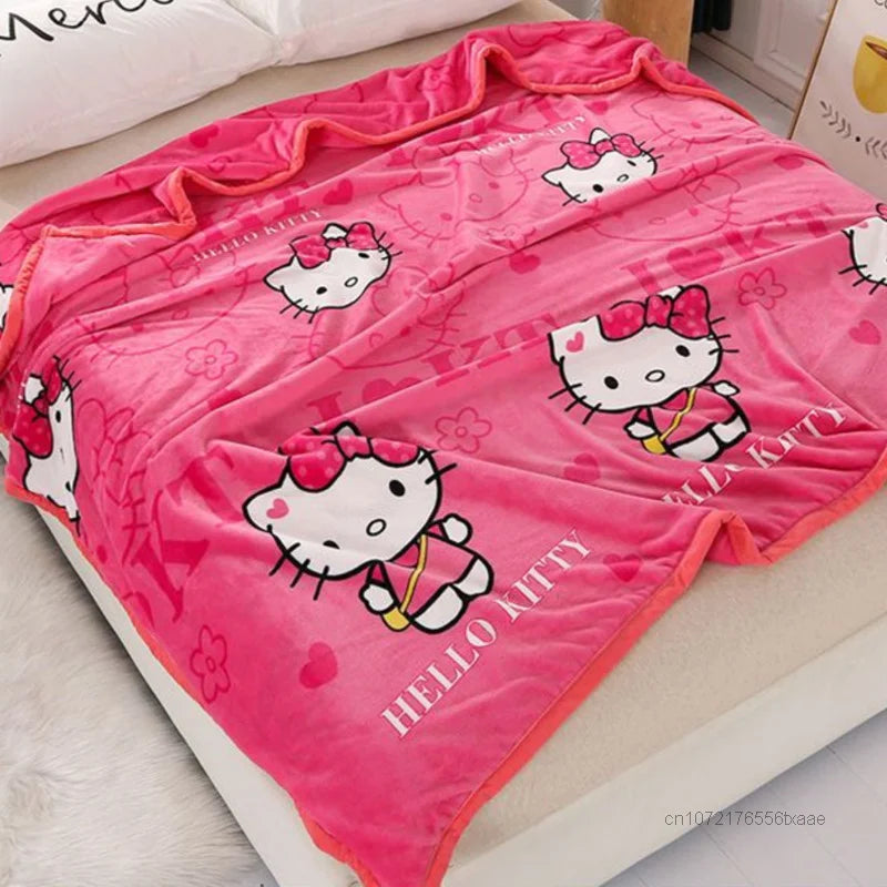 "Sanrio Kitty Premium Plush Blanket Bed Sheet"