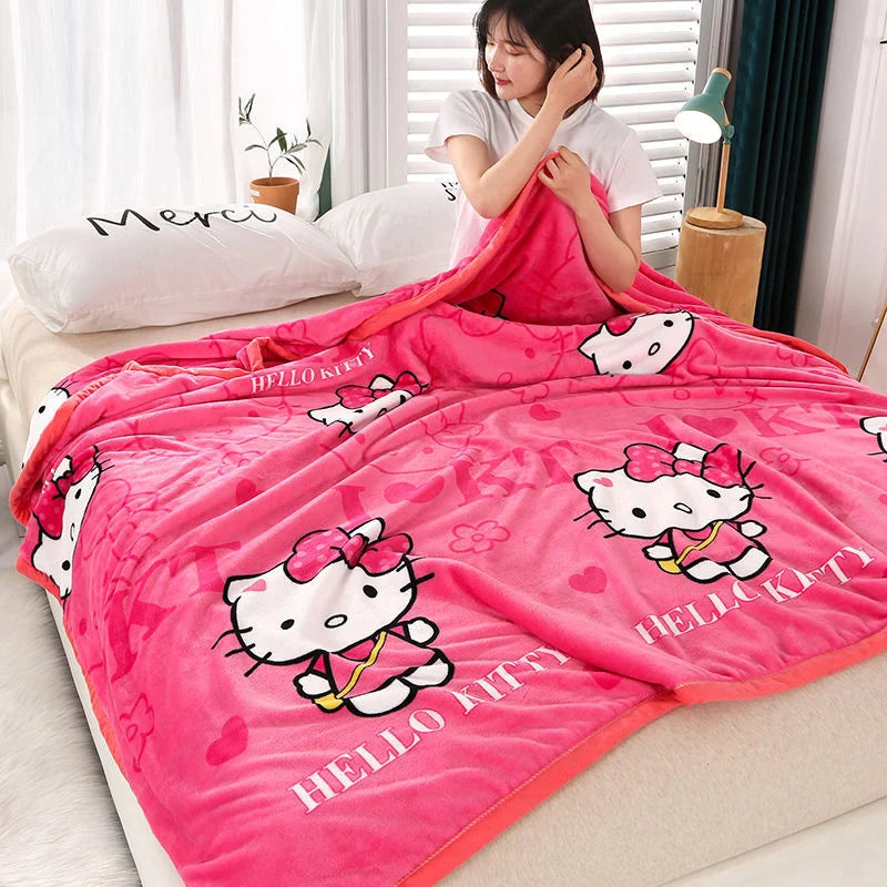 "Sanrio Kitty Premium Plush Blanket Bed Sheet"